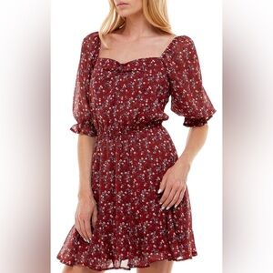 Burgundy Floral Mini Dress